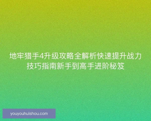 地牢猎手4升级攻略全解析快速提升战力技巧指南新手到高手进阶秘笈